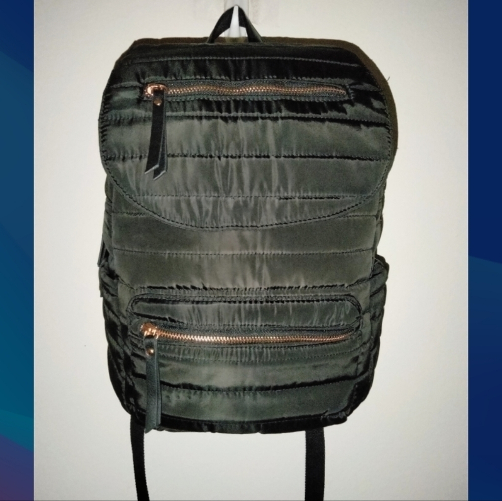 Black & Rose Gold Accent (Designer Inspired) Puffer Travel/Work/School Backpack - Picture 1 of 16